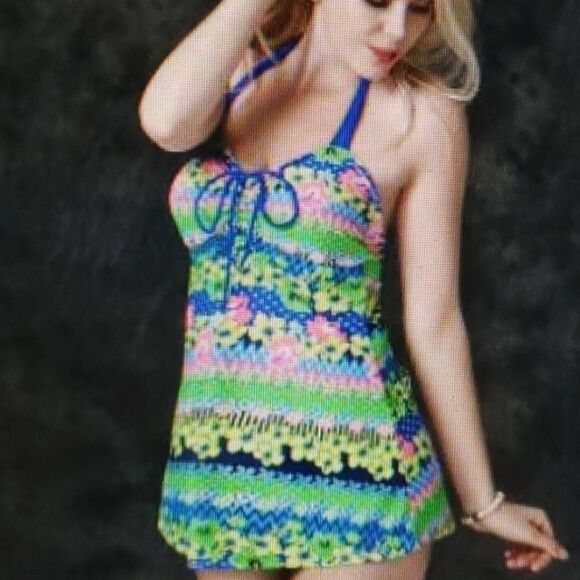 Cooclo tankini top pink, blue green, yellow - Picture 5 of 6